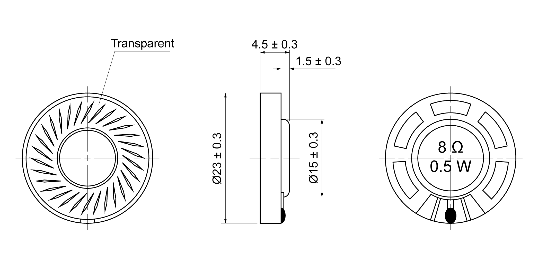 OSAI23S-4T0.5W8 Mechanical Drawing